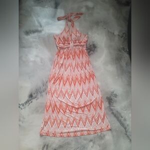 Roommates Coral Pink Chevron Halter Maxi Dress